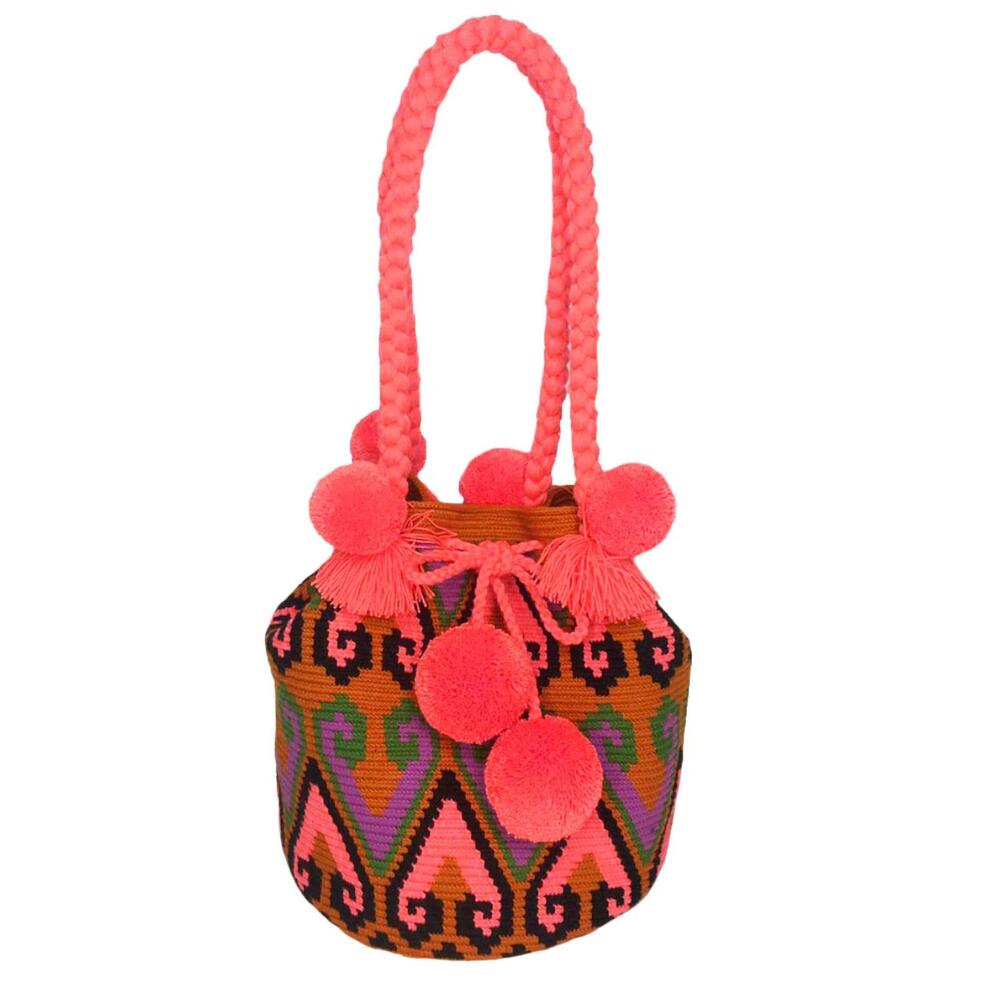 NEW LE POM POM bucket bag in orange & tan